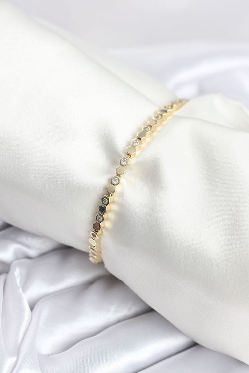 YRTCL Pirinç Gold Renk İnce Petek Model Kadın Bileklik