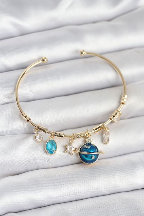 YRTCL Gezegen Charmlı Gold Renk Pirinç Kadın Bileklik