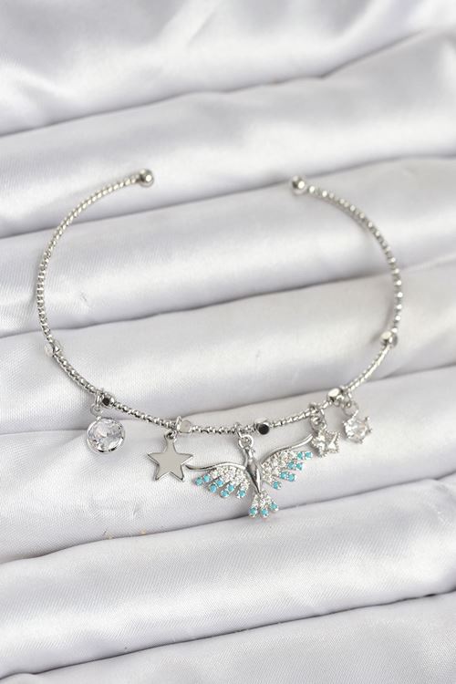 YRTCL Anka Kuşu Charmlı Gümüş Renk Pirinç Kadın Bileklik