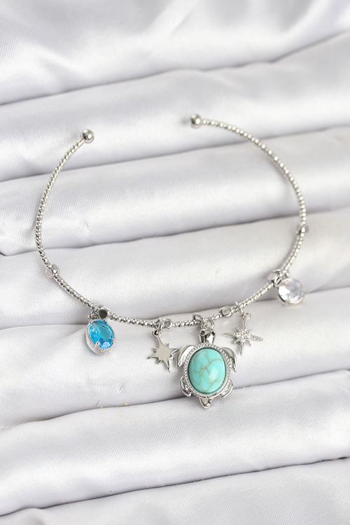 YRTCL Caretta Caretta Charmlı Gümüş Renk Kadın Bileklik