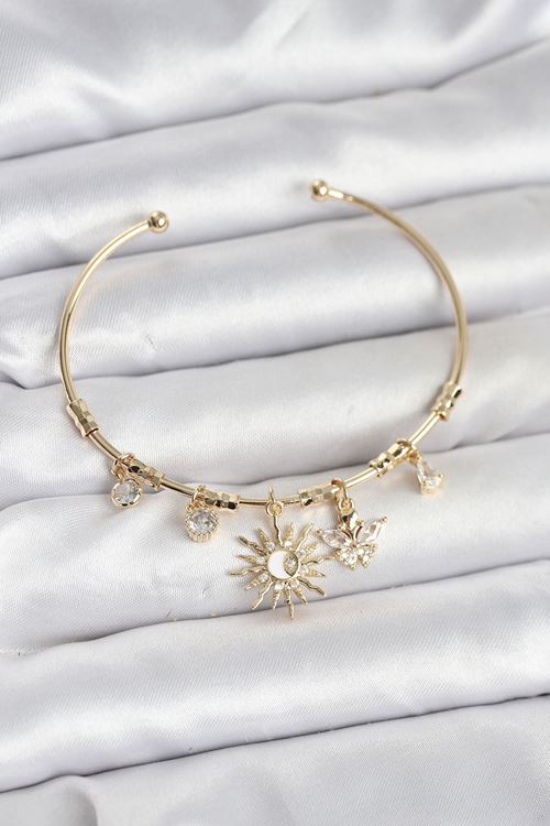 YRTCL Güneş Charmlı Gold Renk Pirinç Kadın Bileklik