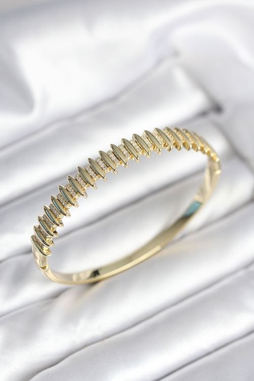 YRTCL Gold Renk Zirkon Taşlı Pirinç Kadın Kelepçe