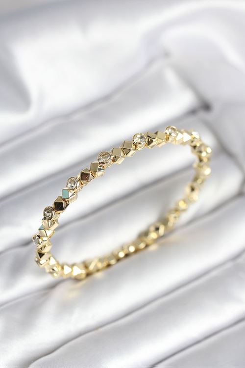 YRTCL Zirkon Taşlı Küp Şerit Model Pirinç Gold Renk Kadın Bileklik