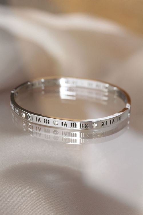 YRTCL 316L Çelik Roma Rakamlı Silver Renk Bilezik Kelepçe
