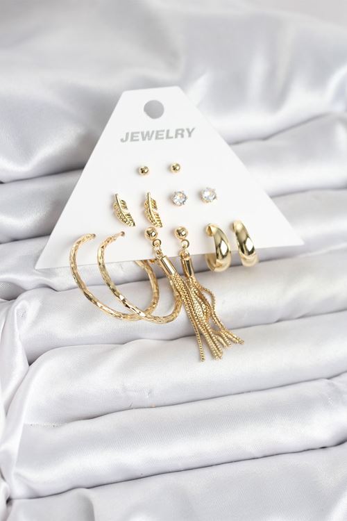 YRTCL Gold Renk Pirinç Kadın 6 Çift Küpe Seti