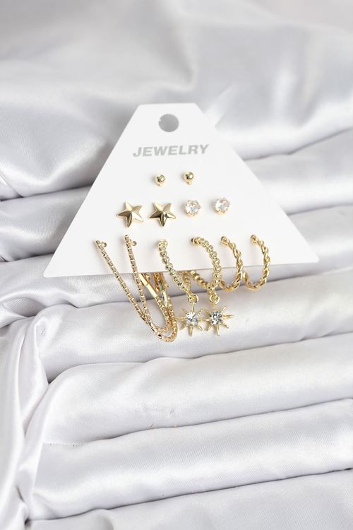 YRTCL 6 Çift Kadın Küpe Seti Gold Renk