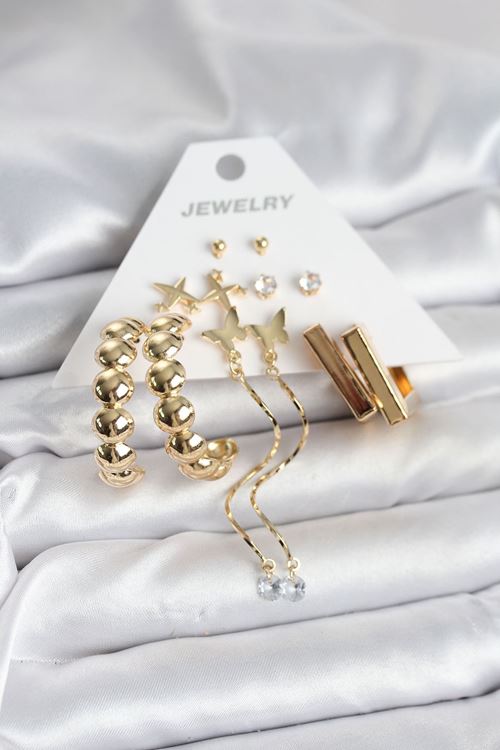 YRTCL Gold Renk Pirinç 6 Çift Kadın Küpe Seti