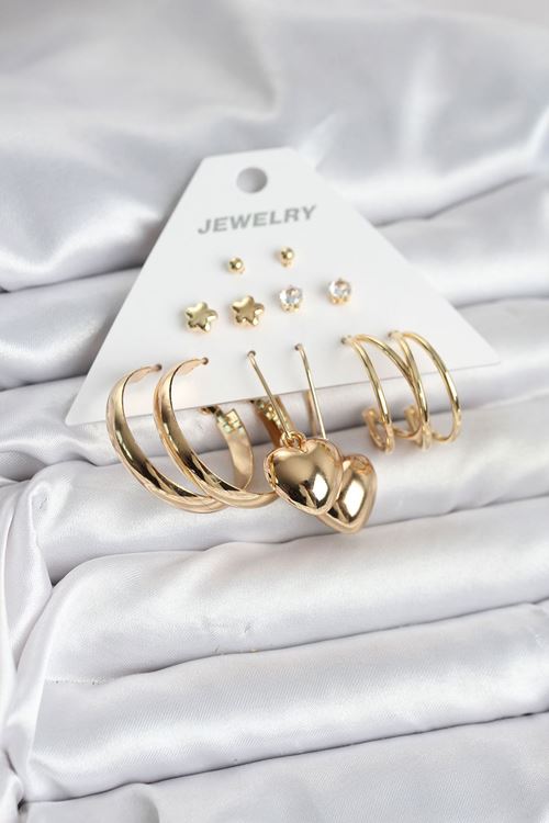 YRTCL 6 Çift Kadın Küpe Seti Gold Renk