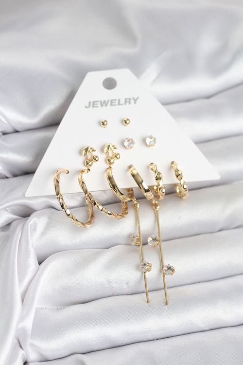 YRTCL Gold Renk 6 Çift Pirinç Kadın Küpe Seti