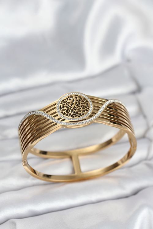 YRTCL 316L Çelik Gold Renk Yaşam Ağacı Modelli Kadın Kelepçe Bileklik