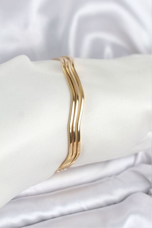 YRTCL 316L Çelik Gold Renk 65 mm Ajda Zikzak Model 3lü Kadın Bileklik