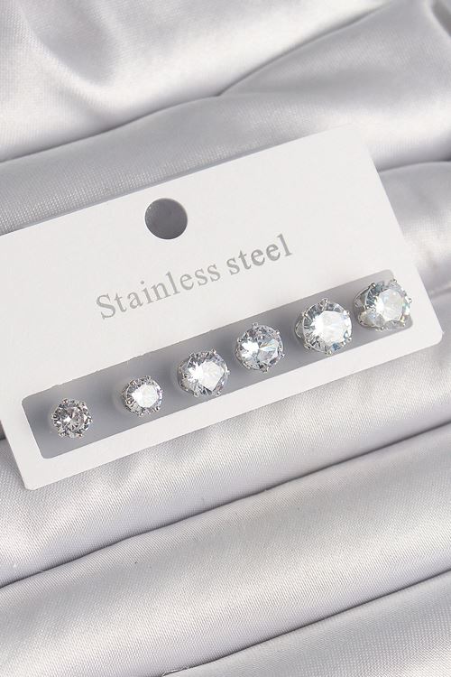 YRTCL 316L Çelik Gümüş Renk Zirkon Taşlı Kadın Küpe Seti