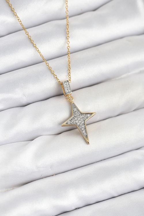 YRTCL 316L Çelik Zincir Gold Renk Kutup Yıldızı Model Zirkon Taşlı Kadın Kolye