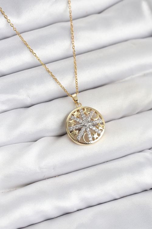 YRTCL 316L Çelik Zincir Gold Renk Zirkon Taşlı Kadın Kolye