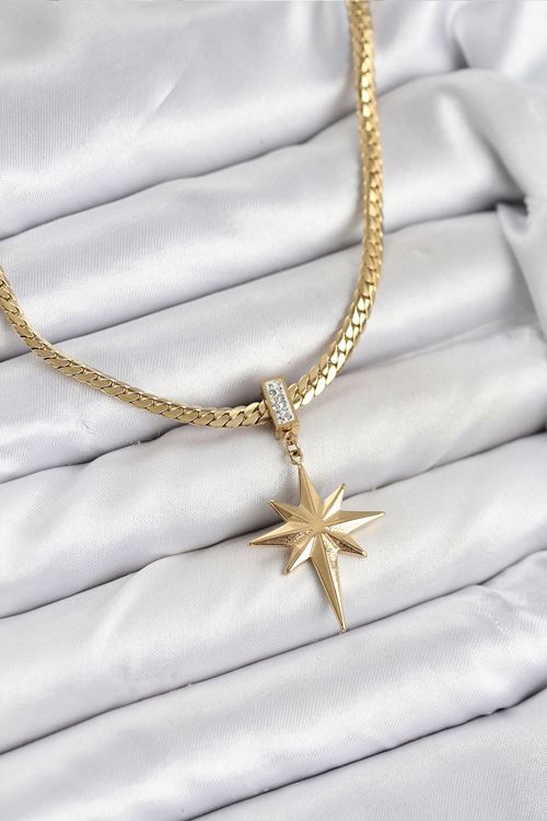 YRTCL 316L Çelik Zincir Gold Renk Kutup Yıldızı Model Kadın Kolye