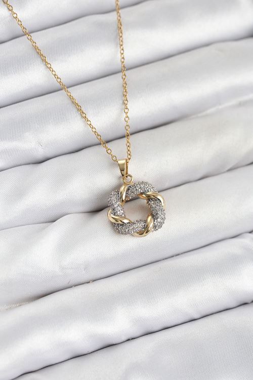 YRTCL 316L Çelik Zincir Gold Renk Zirkon Taşlı Sarmal Model Kadın Kolye