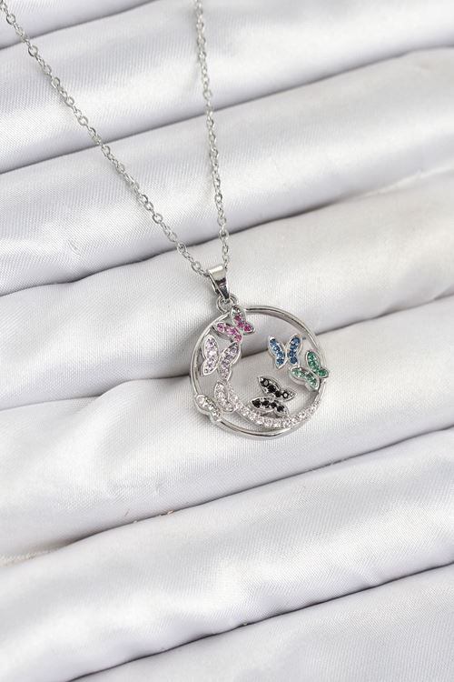 YRTCL 316L Çelik Zincir Gümüş Renk Zirkon Taşlı Kelebekli Kadın Kolye