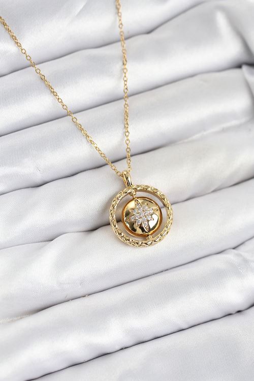 YRTCL 316L Çelik Zincir Gold Renk Kutup Yıldızı Model Kadın Kolye