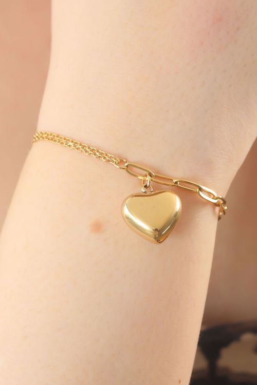 YRTCL 316L Çelik Gold Renk Zincir Model Kalp Figür Kadın Bileklik