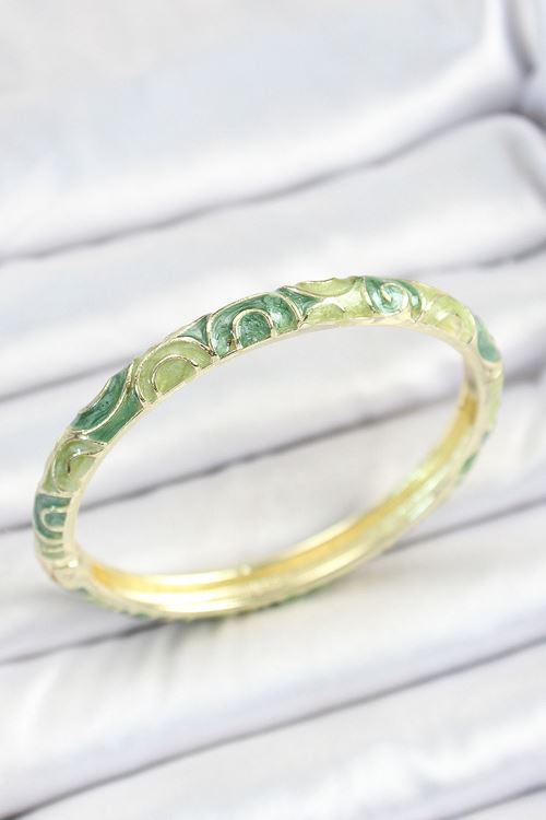 YRTCL Mineli Pirinç Yeşil Sarmal Desenli Gold Renk Kadın Kelepçe