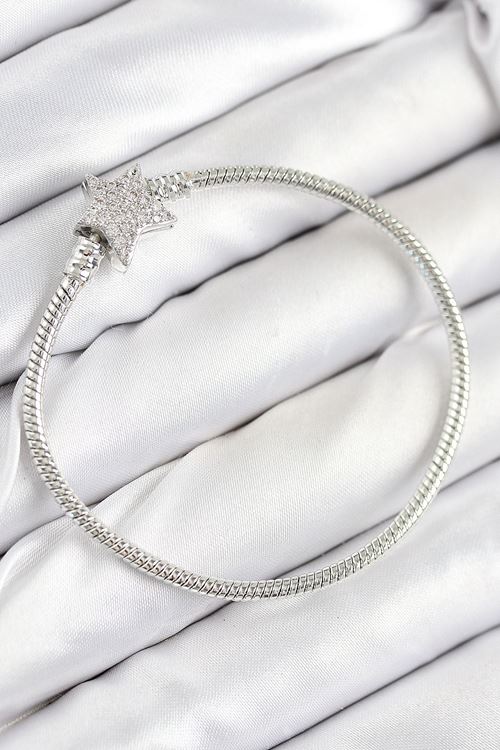 YRTCL Pirinç Charm Zirkon Taşlı Yıldız Model Gümüş Renk Kadın Bileklik