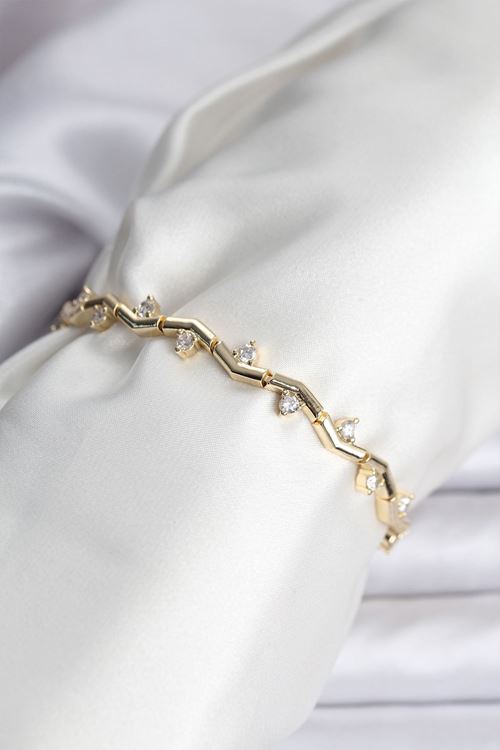 YRTCL Zikzak Model Pirinç Gold Renk Bileklik