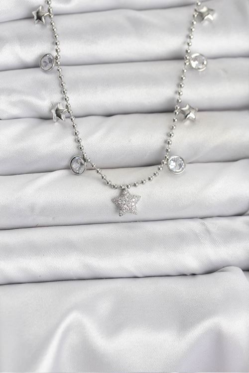 YRTCL Pirinç Gümüş Renk Yıldız Model Kadın Kolye