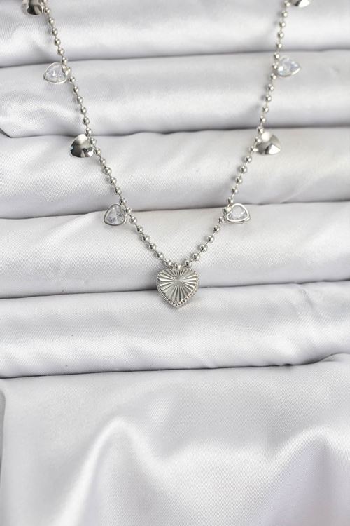 YRTCL Pirinç Gümüş Renk Kalp Model Kadın Kolye