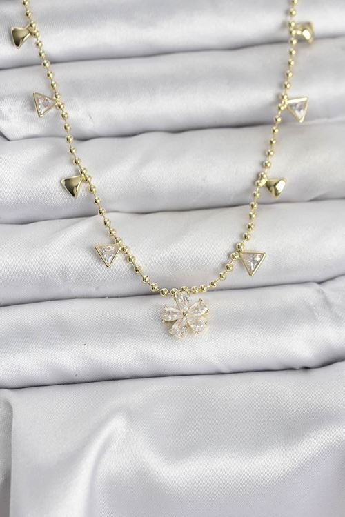 YRTCL Pirinç Gold Renk Zirkon Taşlı Çiçek Model Kadın Kolye