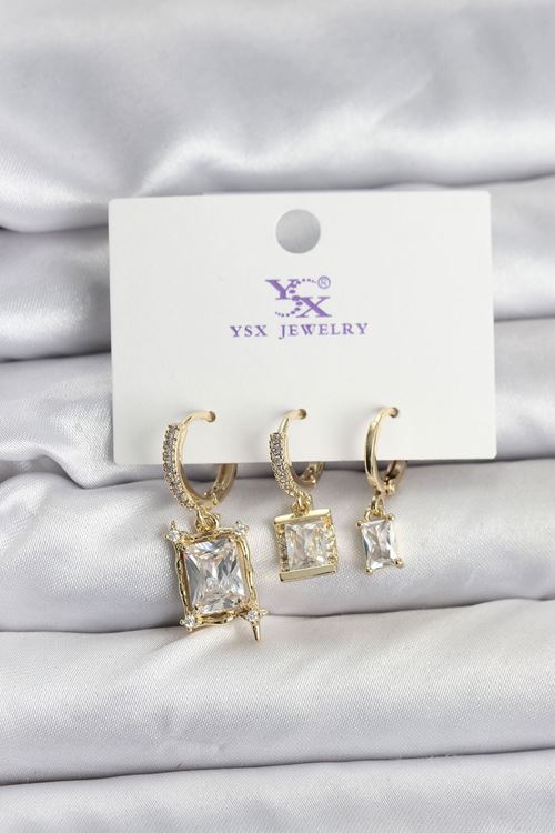 YRTCL Gold Renk Zirkon Taşlı Kadın Küpe