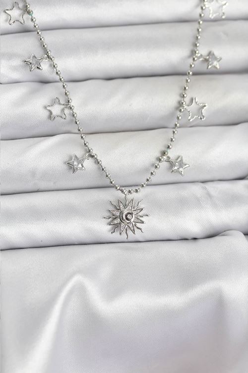 YRTCL Pirinç Gümüş Renk Güneş Model Kadın Kolye