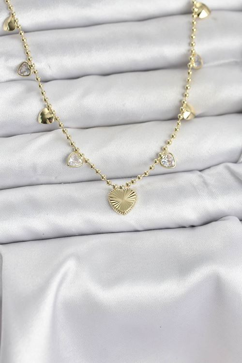 YRTCL Pirinç Gold Renk Kalp Model Kadın Kolye