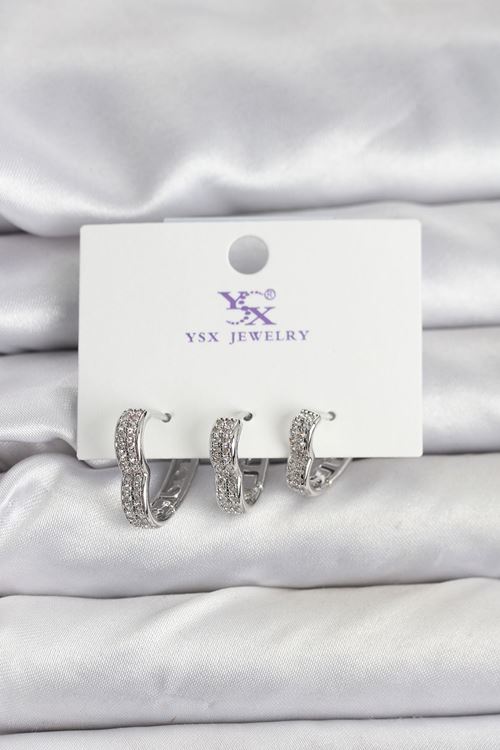 YRTCL Gümüş Renk Pirinç Zirkon Taşlı Kalpli Kadın Küpe