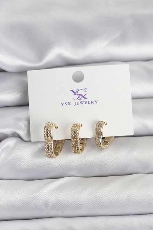 YRTCL Gold Renk Pirinç Zirkon Taşlı Kalpli Kadın Küpe