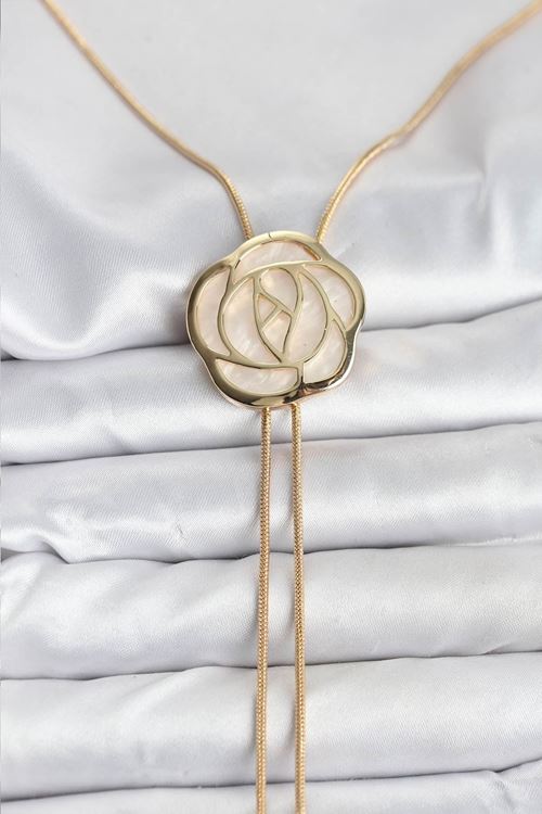 YRTCL Pirinç Gold Renk Gül Model Asansörlü Kadın Kolye