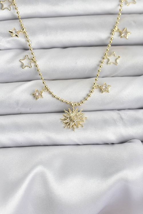 YRTCL Pirinç Gold Renk Güneş Model Kadın Kolye