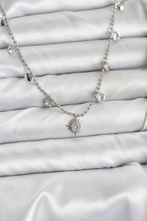 YRTCL Zirkon Taşlı Kutup Yıldızı Model Pirinç Gümüş Renk Kadın Kolye