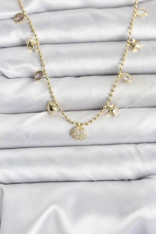 YRTCL Pirinç Gold Renk Zirkon Taşlı Deniz Kabuğu Model Kadın Kolye