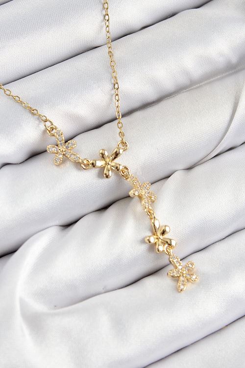 YRTCL 316L Çelik Zirkon Taşlı Çiçek Model Gold Renk Kadın Kolye