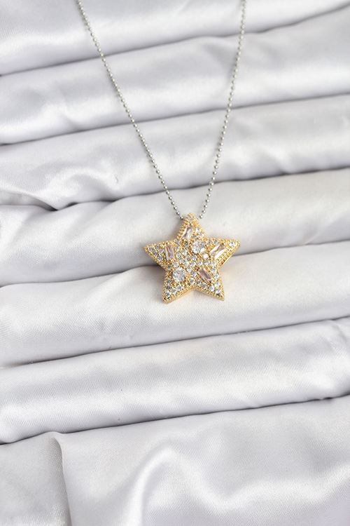 YRTCL 316L Çelik Zincir Gümüş Renk Zincirli Gold Yıldız Model Kadın Kolye