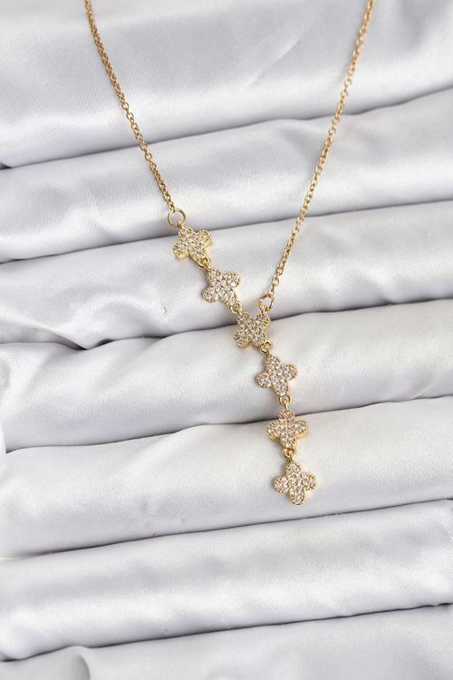 YRTCL 316L Çelik Zincir Gold Renk Yonca Model Kadın Kolye