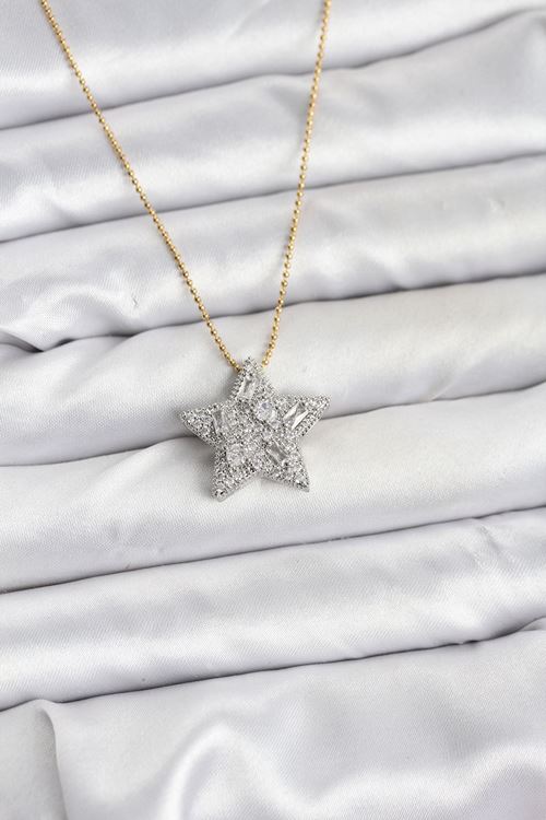 YRTCL 316L Çelik Zincir Gold Renk Zincirli Gümüş Yıldız Model Kadın Kolye