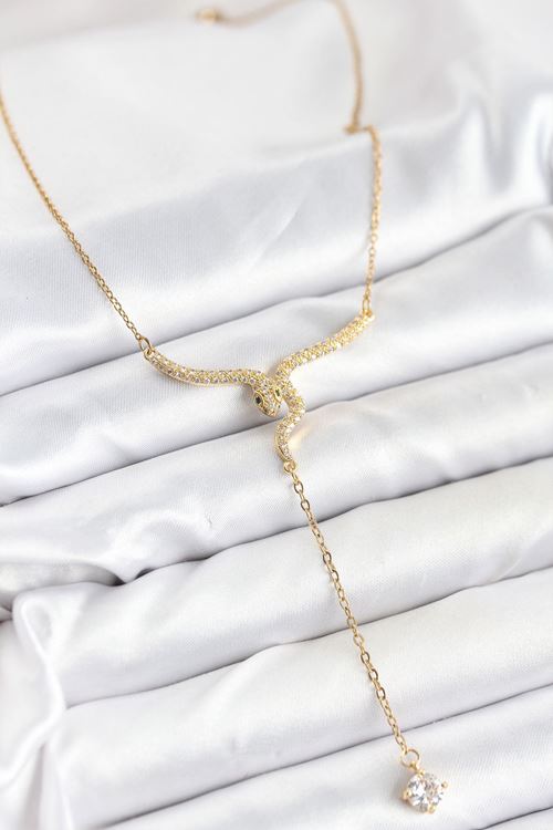 YRTCL 316L Çelik Zincir Gold Renk Yılan Model Y Kolye