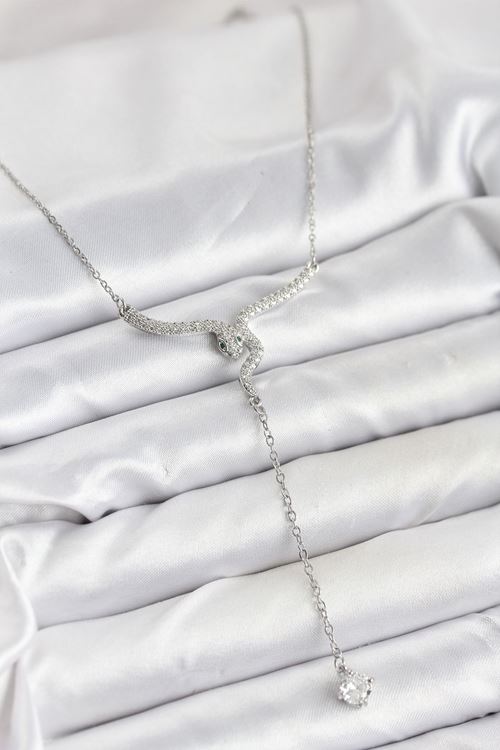 YRTCL 316L Çelik Zincir Gümüş Renk Yılan Model Y Kolye