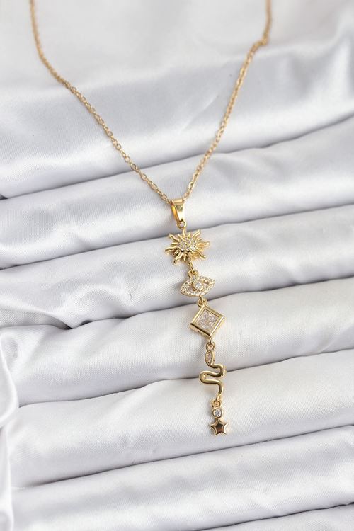 YRTCL 316L Çelik Zincir Gold Renk Güneş ve Enerji Model Kadın Y Kolye