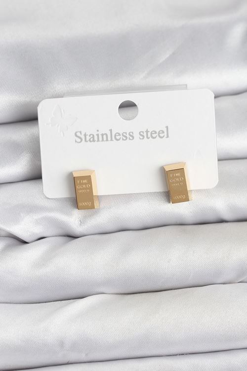 YRTCL 316L Çelik Gold Renk Külçe Altın Model Kadın Küpe