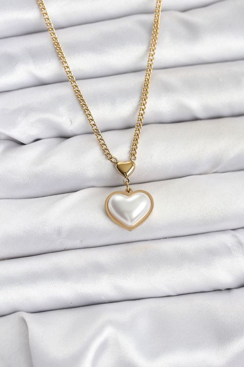 YRTCL 316L Çelik Zincir Gold Renk Bombeli Kalp Model Kadın Kolye