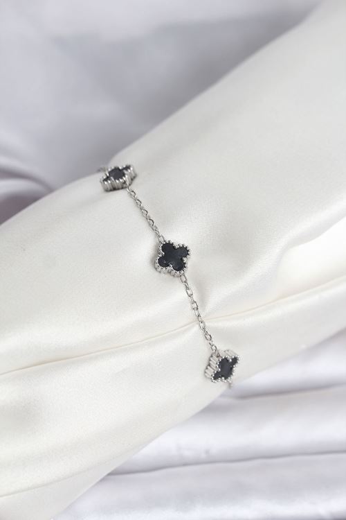 YRTCL 316L Çelik Gümüş Renk Siyah Baby Boy Yonca Bileklik