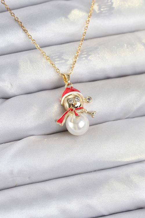 YRTCL 316L Çelik Zincir Gold Renk Kardan Adam Model Yılbaşı Temalı Kadın Kolye