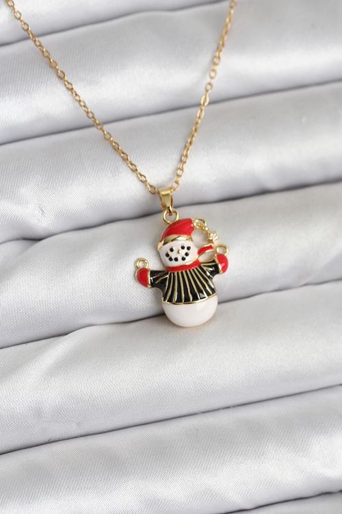 YRTCL 316L Çelik Zincir Gold Renk Kardan Adam Figürlü Yılbaşı Temalı Kadın Kolye